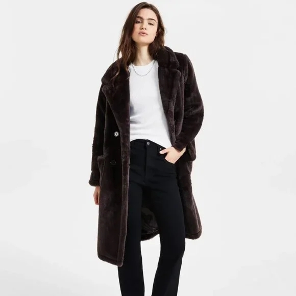 Jou Jou Dark Brown Faux Fur Coat